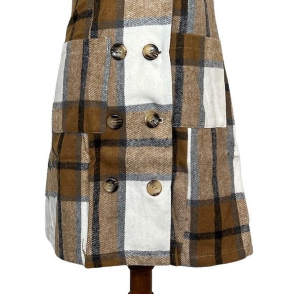 Double Breasted Brown Plaid Vest Button Down Mini Dress - Picture 8 of 16